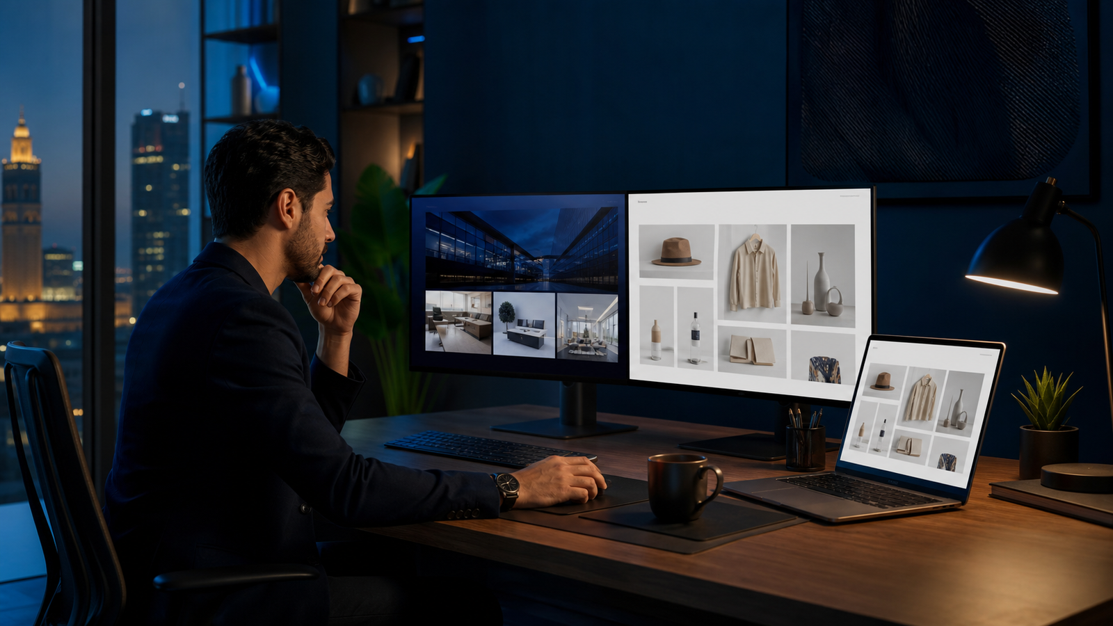 Entrepreneur comparant un site vitrine professionnel et une boutique e-commerce